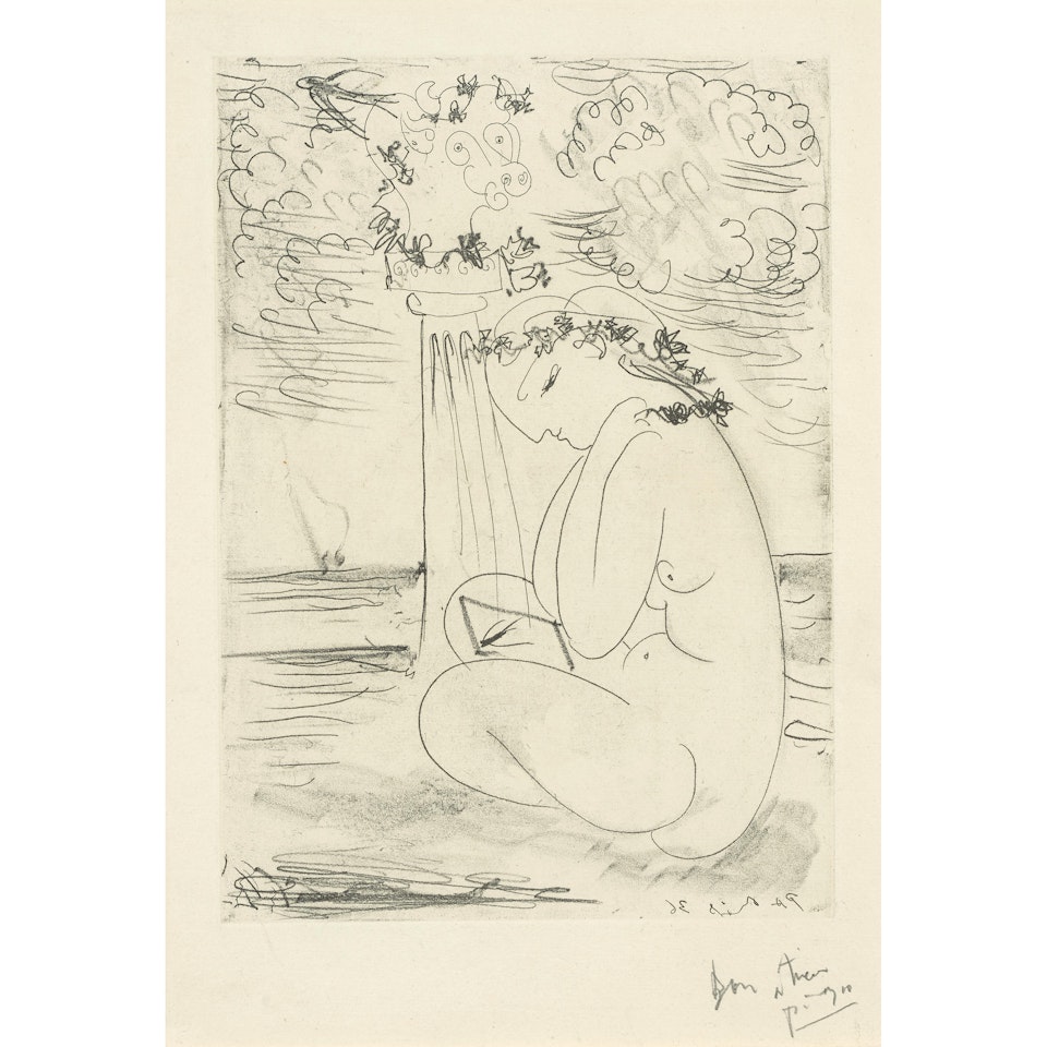 Jeune femme surprenant le reflet d"une hirondelle dans son miroir (Bloch 290; Baer 610IIA) by Pablo Picasso