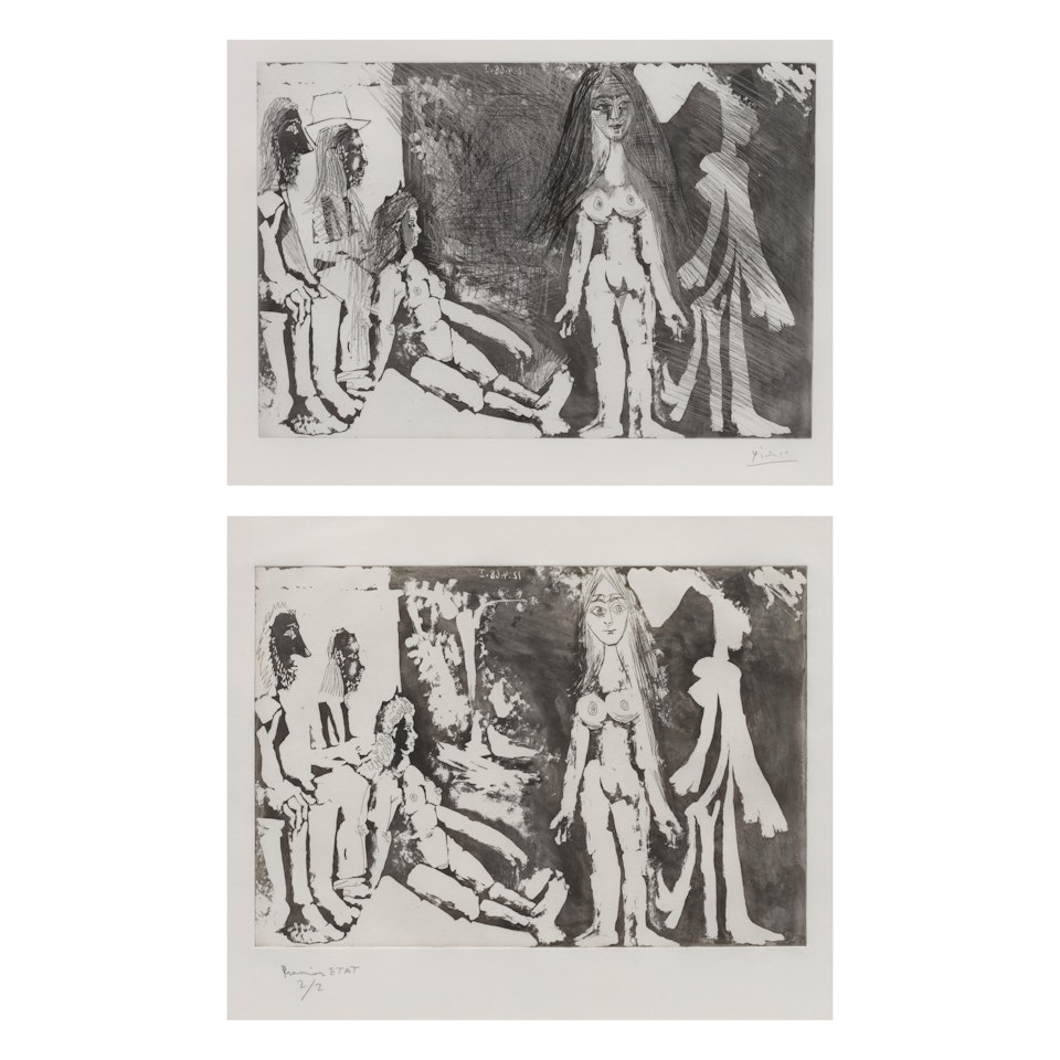 Jeune fille regardée par une vielle femme et deux hommes dont un gitan, from Serie 347 (2 works) (Bloch 1511; Baer 1527I; 1527II) by Pablo Picasso