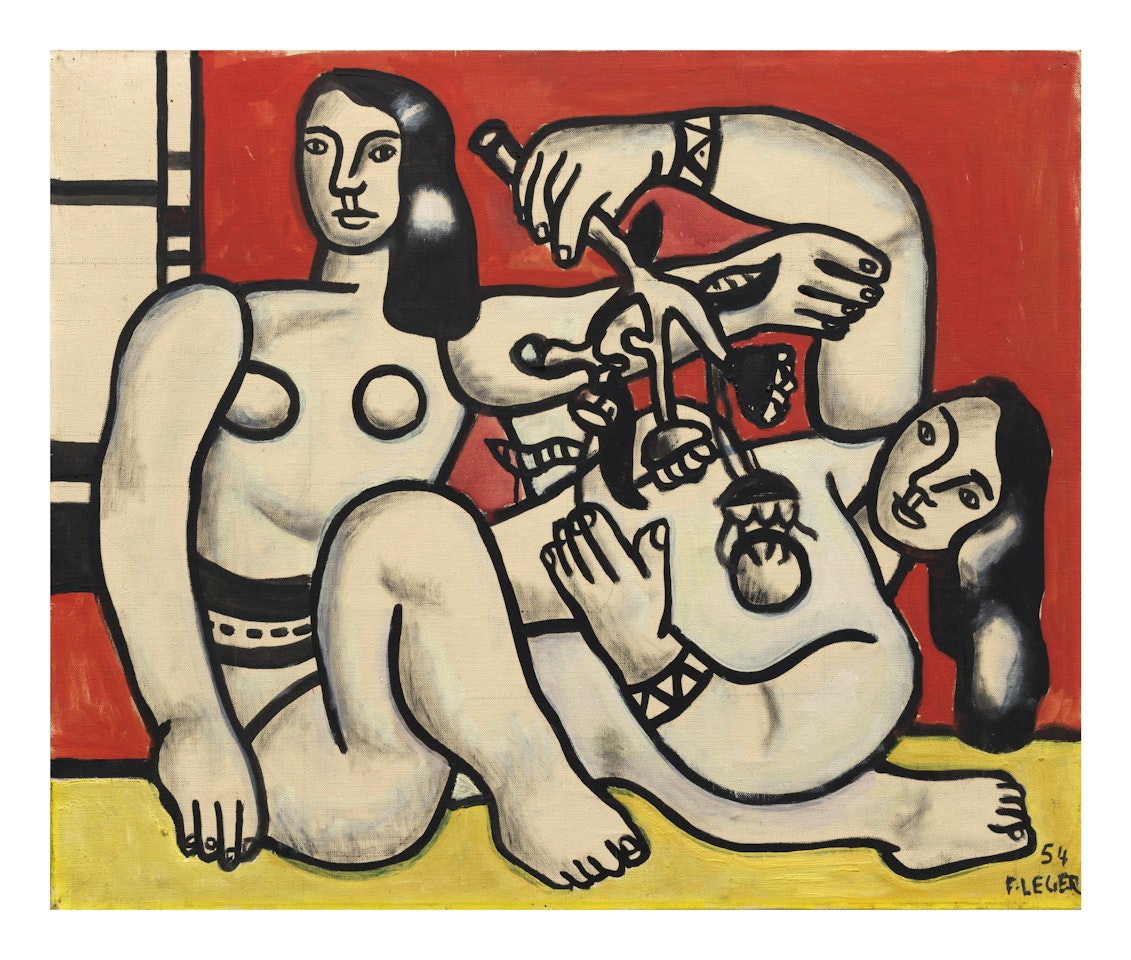 Deux femmes tenant des fleurs by Fernand Leger