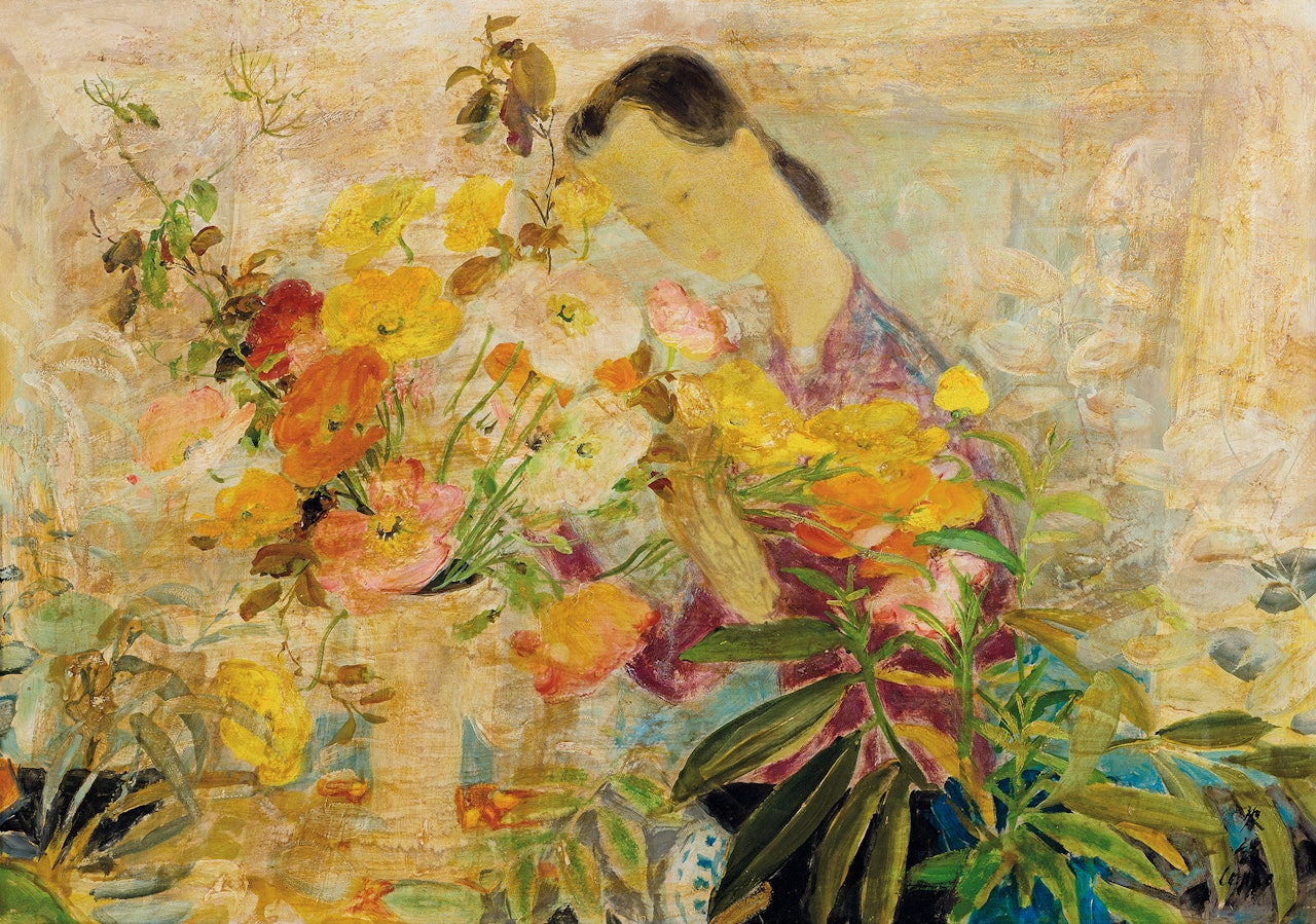 Jeune fille au bouquet (Young girl with a bouquet of flowers) by Le Pho