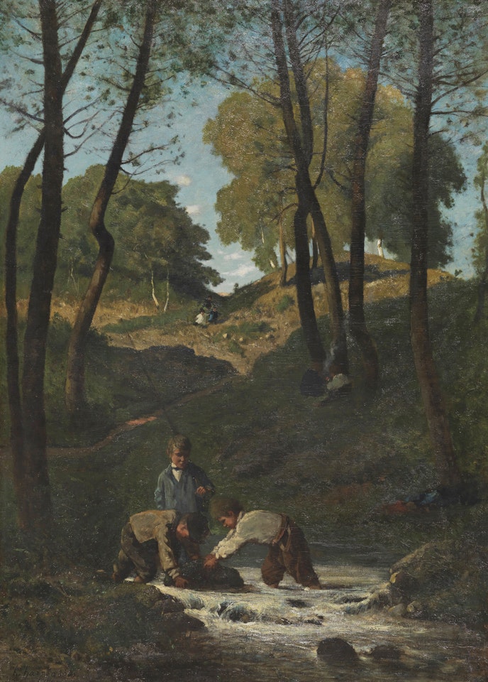 Chercheurs d"écrevisses (Flusskrebsfischer) by Henri Harpignies