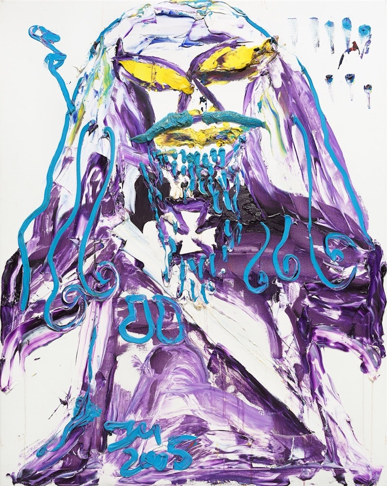 ”DIE CHEFIN ”Yellow-belli” der KÄSEREI-MEESE im MILCHSHAKETUM des Hohen NORDEN"s gelb (Monopolizei Kokain II)” by Jonathan Meese