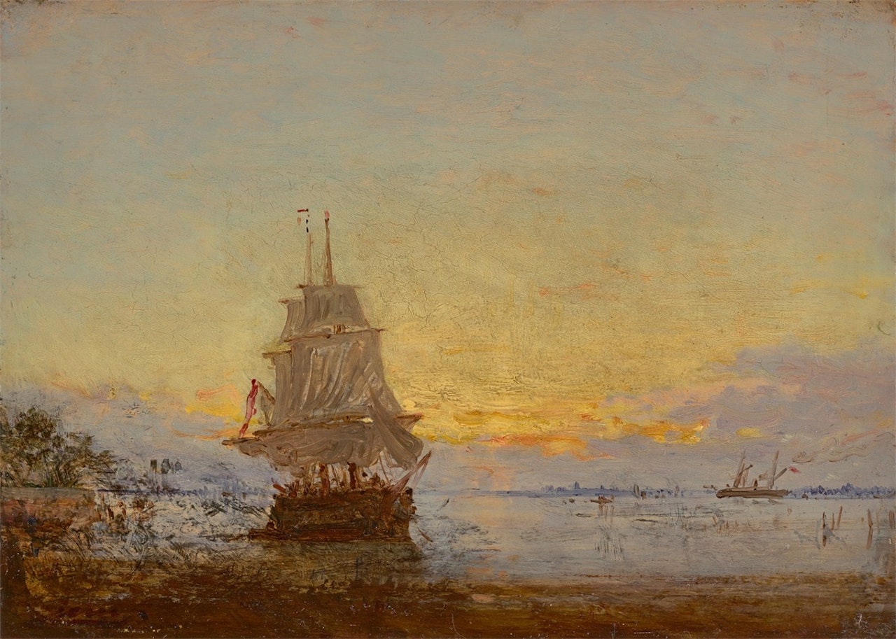 Sailing Boat at Sunset (”Voilier au coucher du soleil”). by Félix Ziem