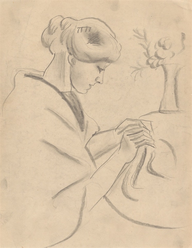 ”Nähende Frau II” by August Macke