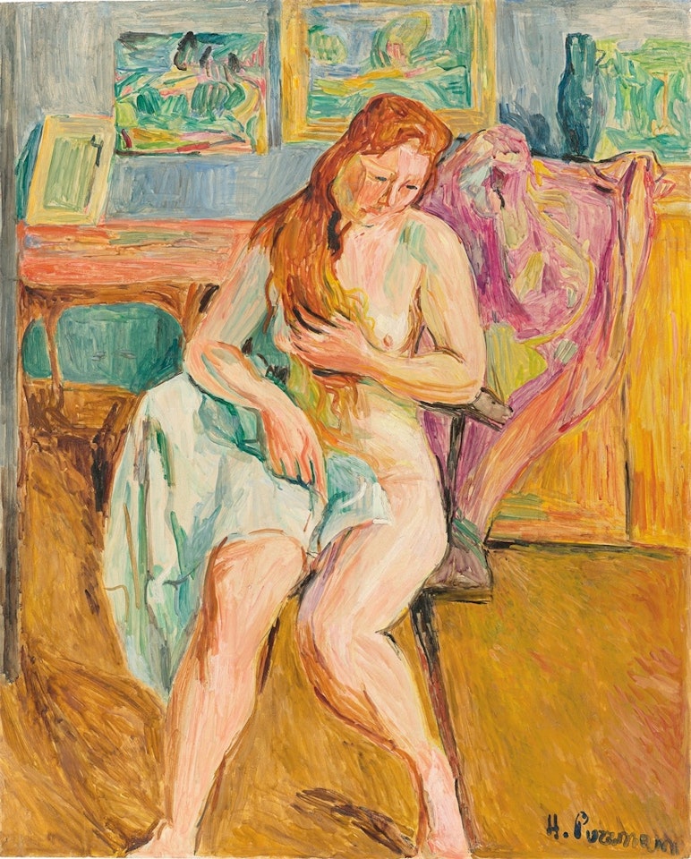 ”Sitzender Akt mit rotem Haar” by Hans Purrmann