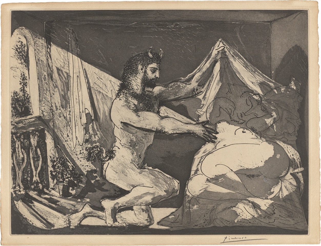 ”Faune dévoilant une dormeuse” by Pablo Picasso