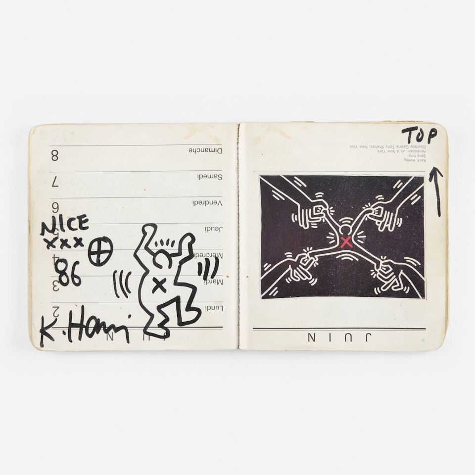 Agenda page with original drawing by Keith Haring