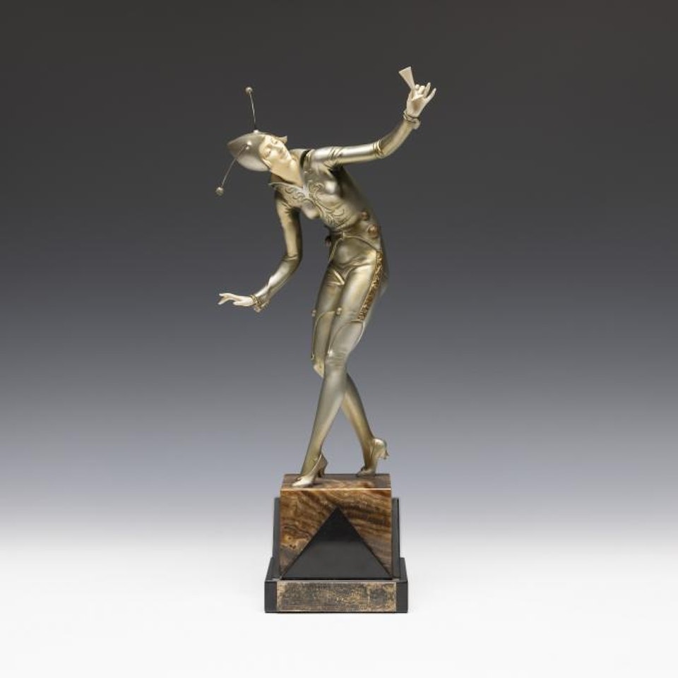IVORY & BRONZE SCULPTURE "CHAMPAGNE" by Ferdinand Preiss