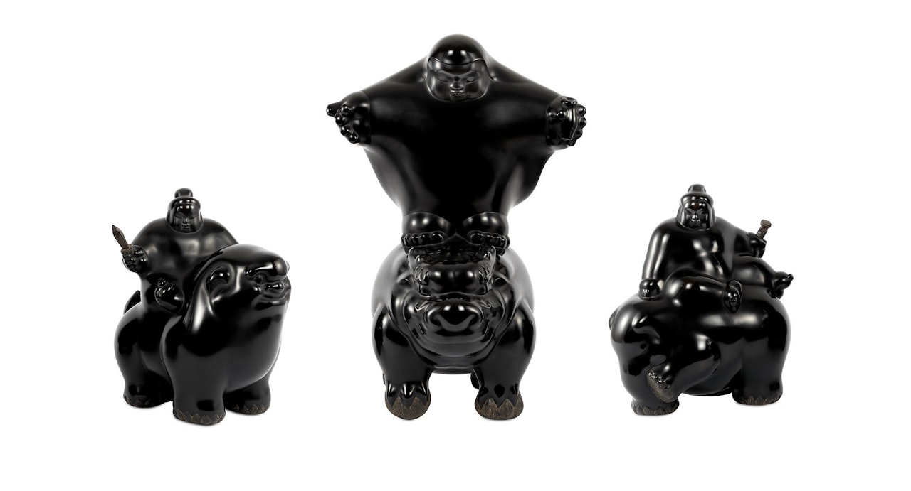 Dragon-Riding Bodhisattva ; Wisdom Bodhisattva & Fulfillment Bodhisattva (a set of 3) by Li Chen