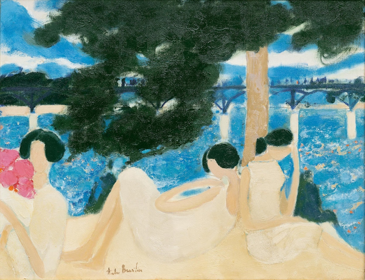 Trois Jeunes femmes sous l"arbre by André Brasilier