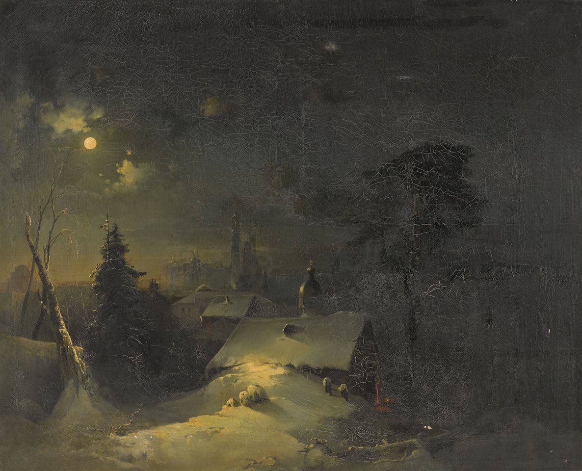 A View of Moscow in Winter with the Kremlin in the Distance by Russian School