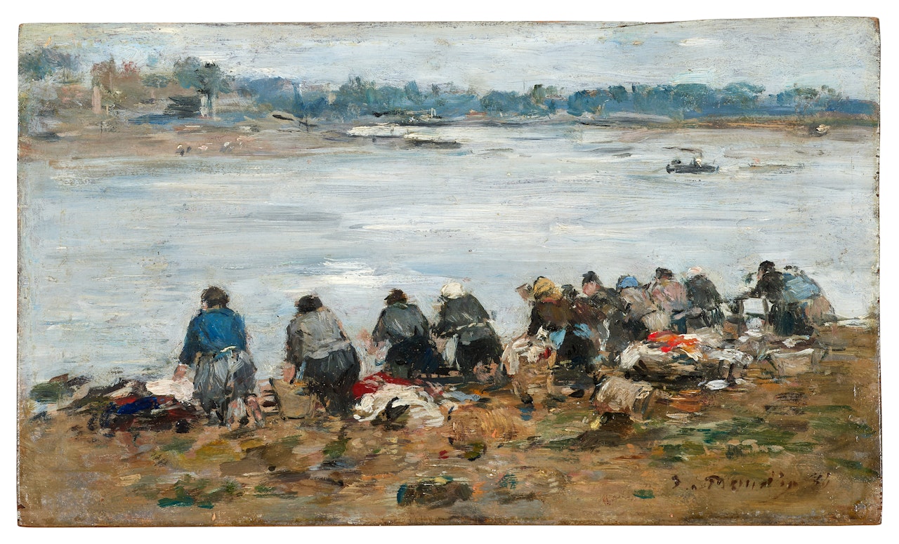 Laveuses au bord de la Touques by Eugène Boudin