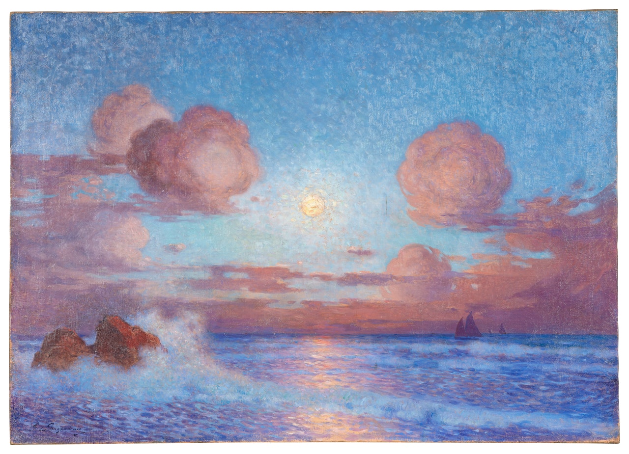 Coucher de soleil sur la mer ou Voiliers au soleil couchant by Ferdinand du Puigaudeau