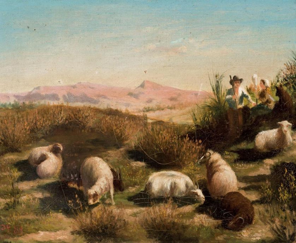 shepherds and sheep by French School