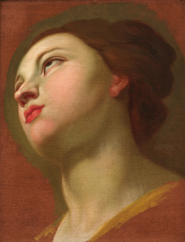 Study of the head of a woman looking up by Roman School