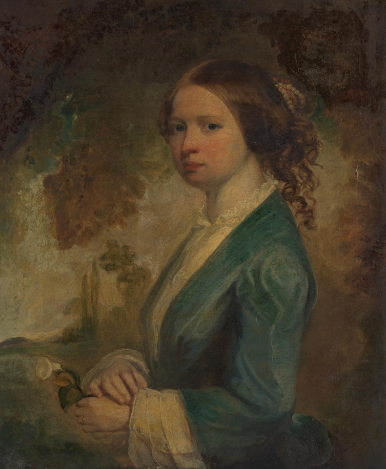 Portrait of young woman in a blue gown by English School