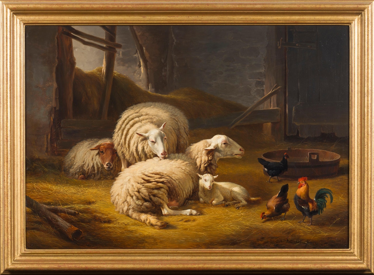 Moutons et poules à l"étable by Eugène Joseph Verboeckhoven