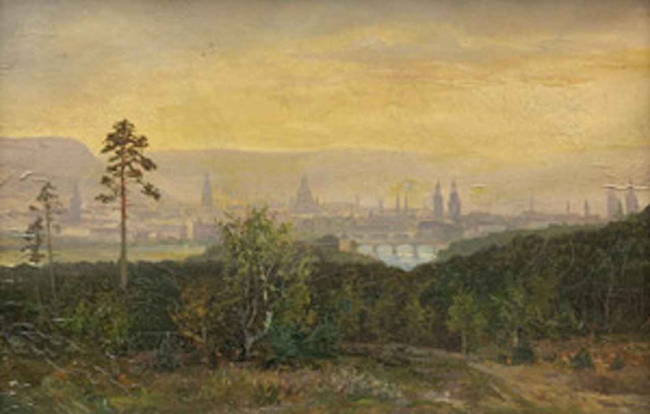 View of Dresden from the Weisser Hirsch at sunset by German School