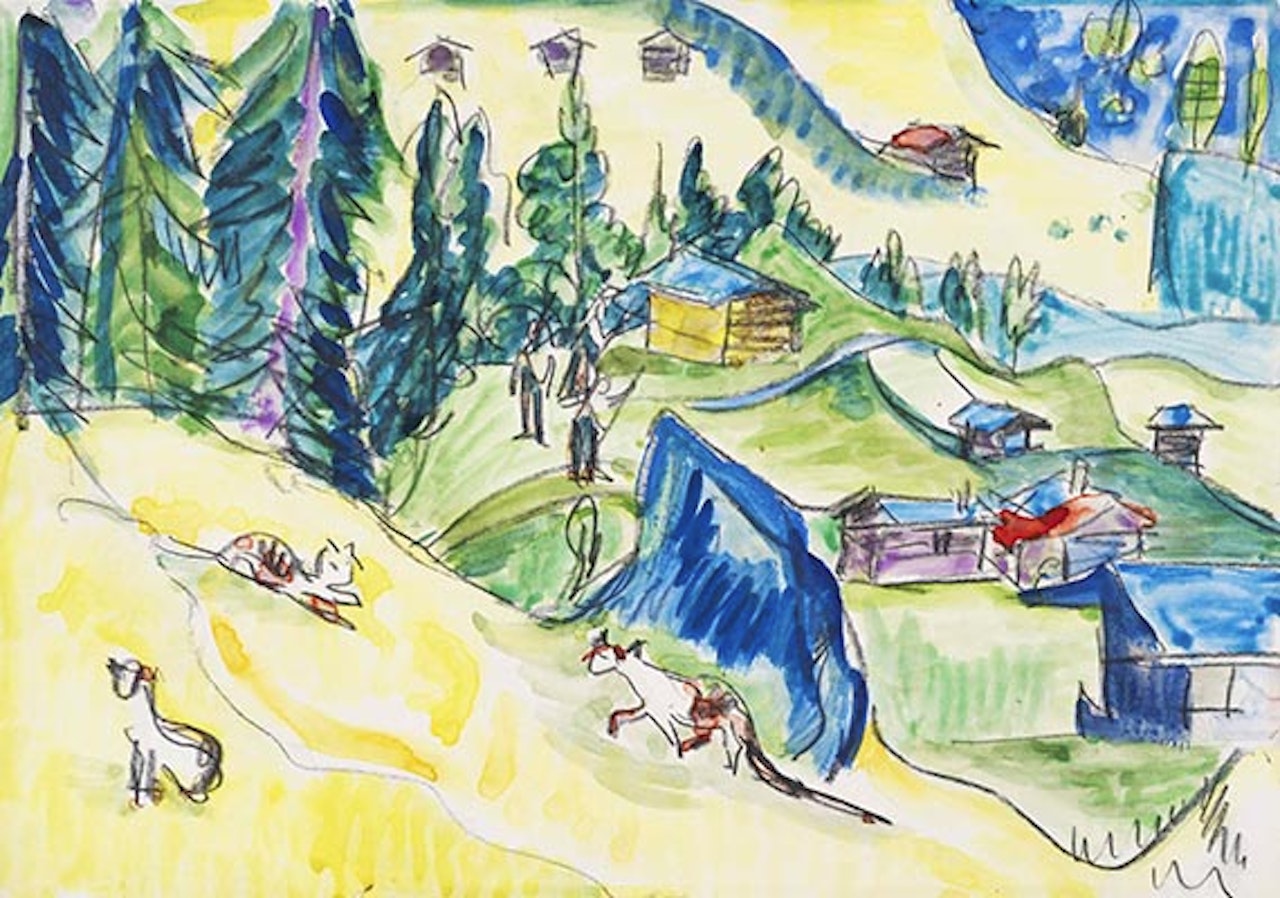 Bergalp mit Hütten und Katzen by Ernst Ludwig Kirchner