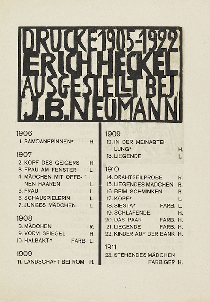 Faltblatt zur Graphik-Ausstellung Erich Heckel bei I. B. Neumann by Erich Heckel