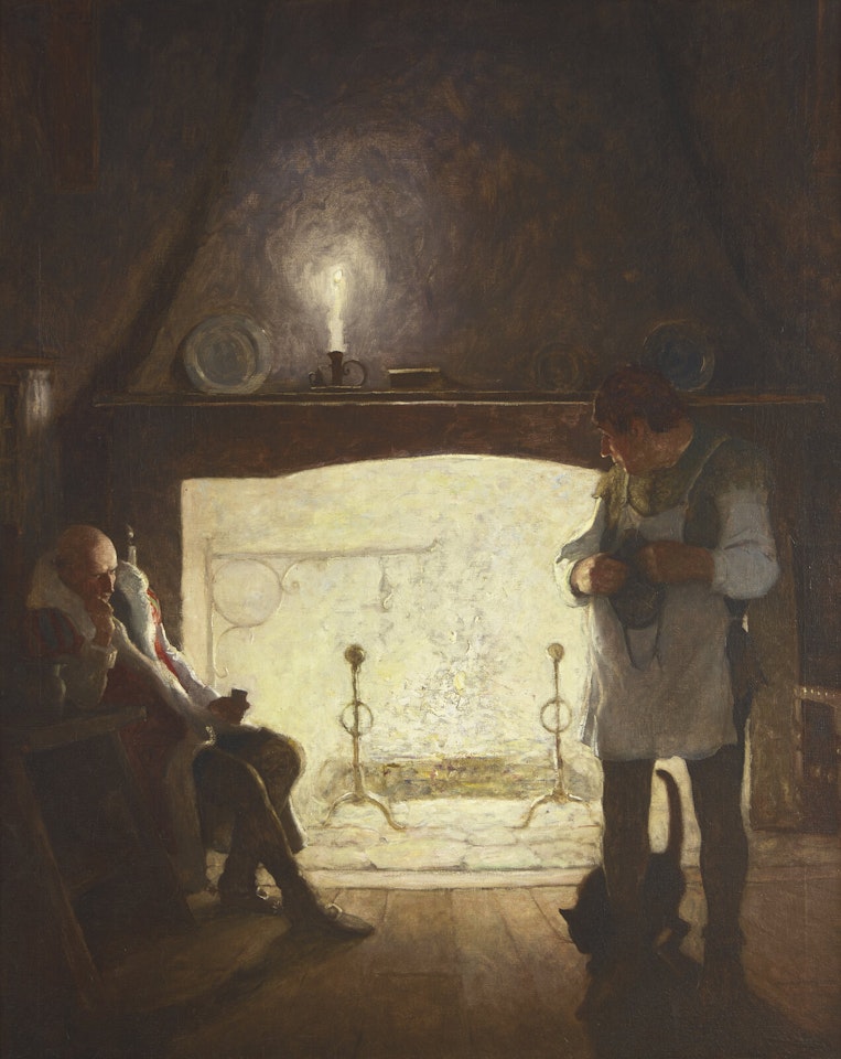 "Now, mark me, mine host," Sir Daniel said, "follow but mine orders and I shall be your good lord ever," by Newell Convers Wyeth
