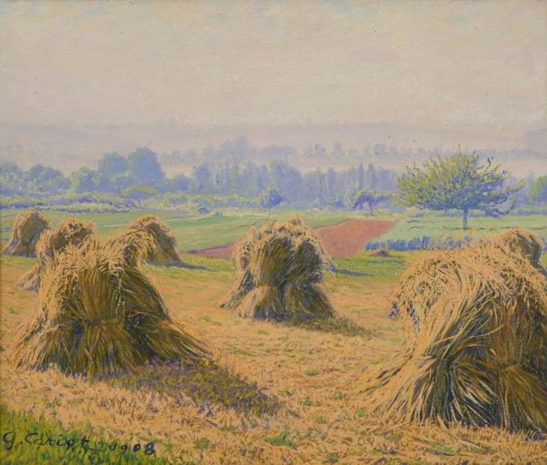 Landscape with sheaves of wheat by Gustave Cariot