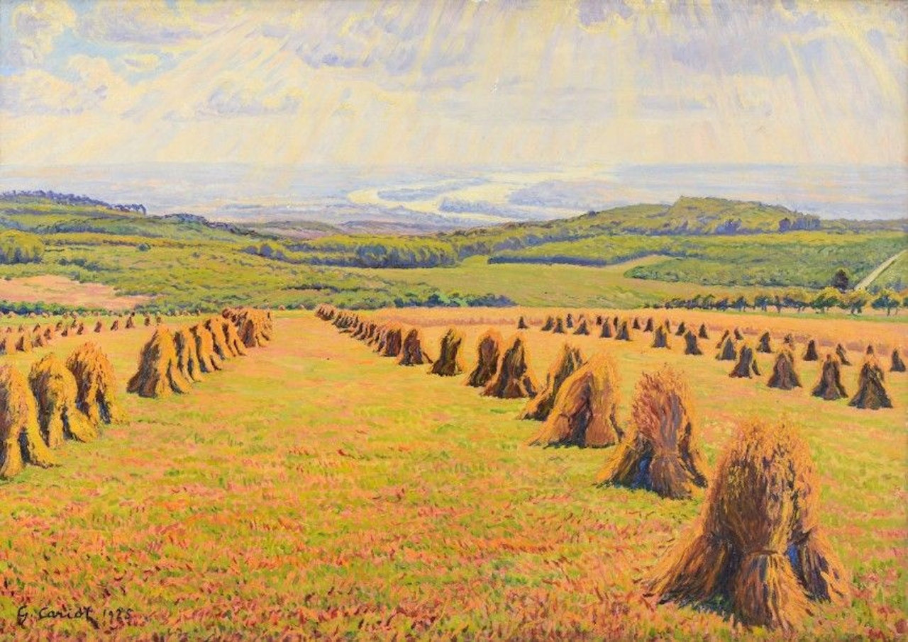 Sheaves of wheat on the banks of the Rhine (Rhineland) by Gustave Cariot