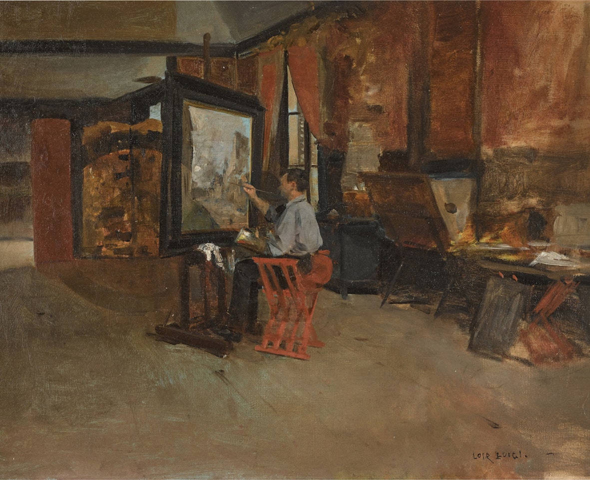 An artist in his studio by Luigi Loir