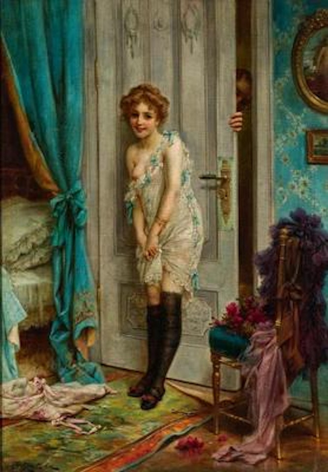A Cautious Peek into the Boudoir by Hans Zatzka