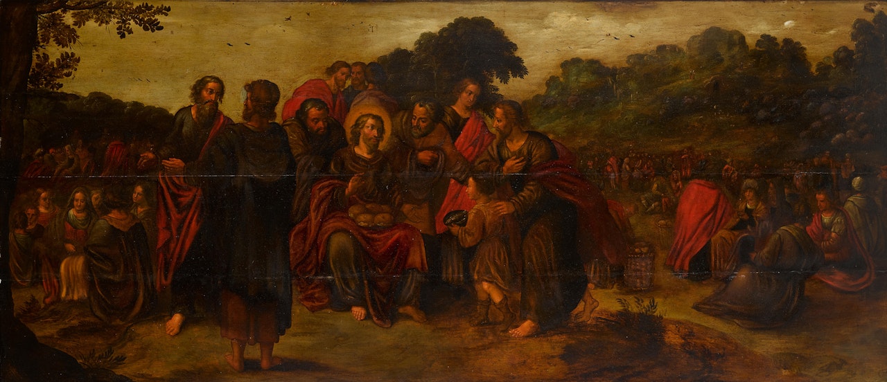 The parable of the five loaves and two fishes by Flemish School