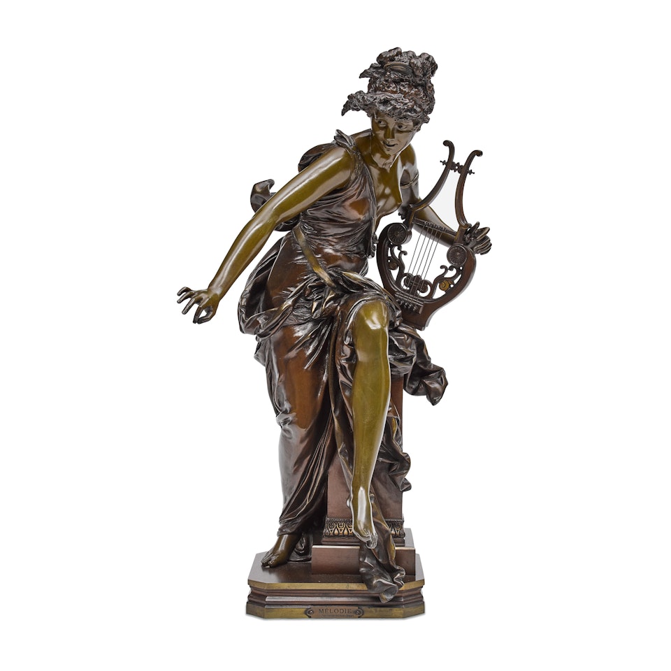 A French Patinated Bronze Figure: Melodie by Albert-Ernest Carrier-Belleuse