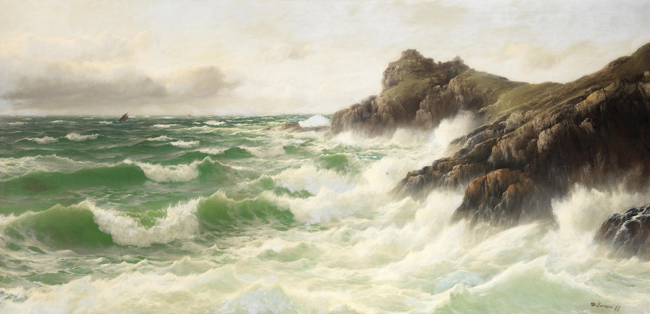 Waves breaking on the rocky Cornish coast by David James