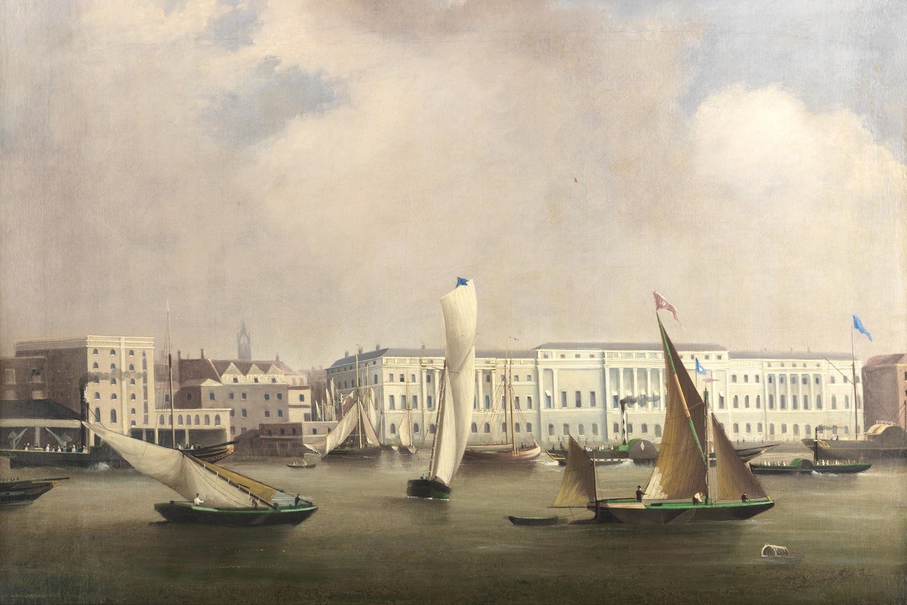 View of Customs House on the Thames by English School