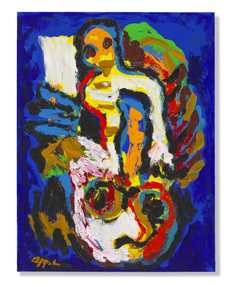Figures avec fond bleu No. 6 by Karel Appel