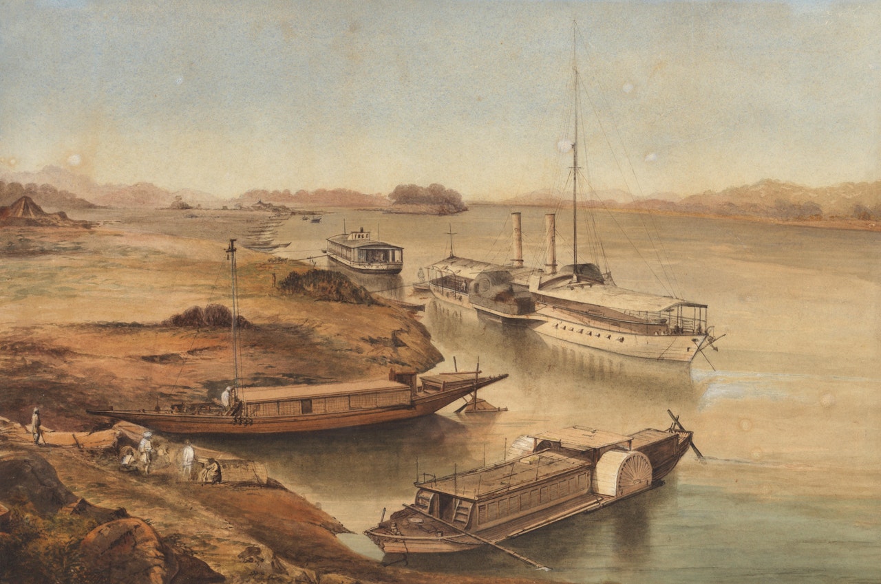 Paddlewheelers and houseboats, India by English School