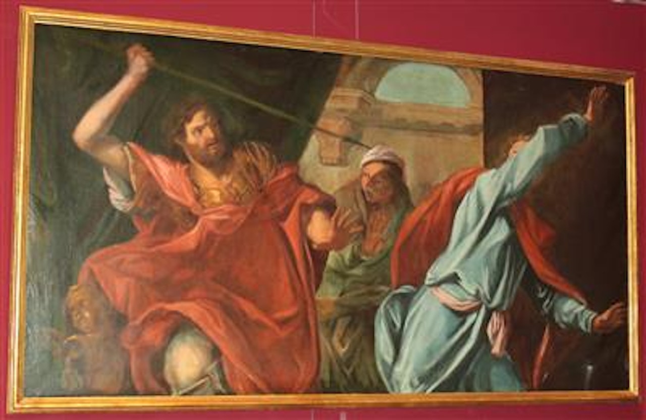 Saul throws the spear at David playing the harp (I Sam. 18, 10-11) by Italian School