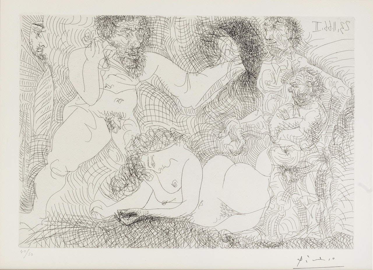 Trois hommes se disputant une femme devant un émir, from the 60 Series (Bloch 1426; Baer 1454) by Pablo Picasso