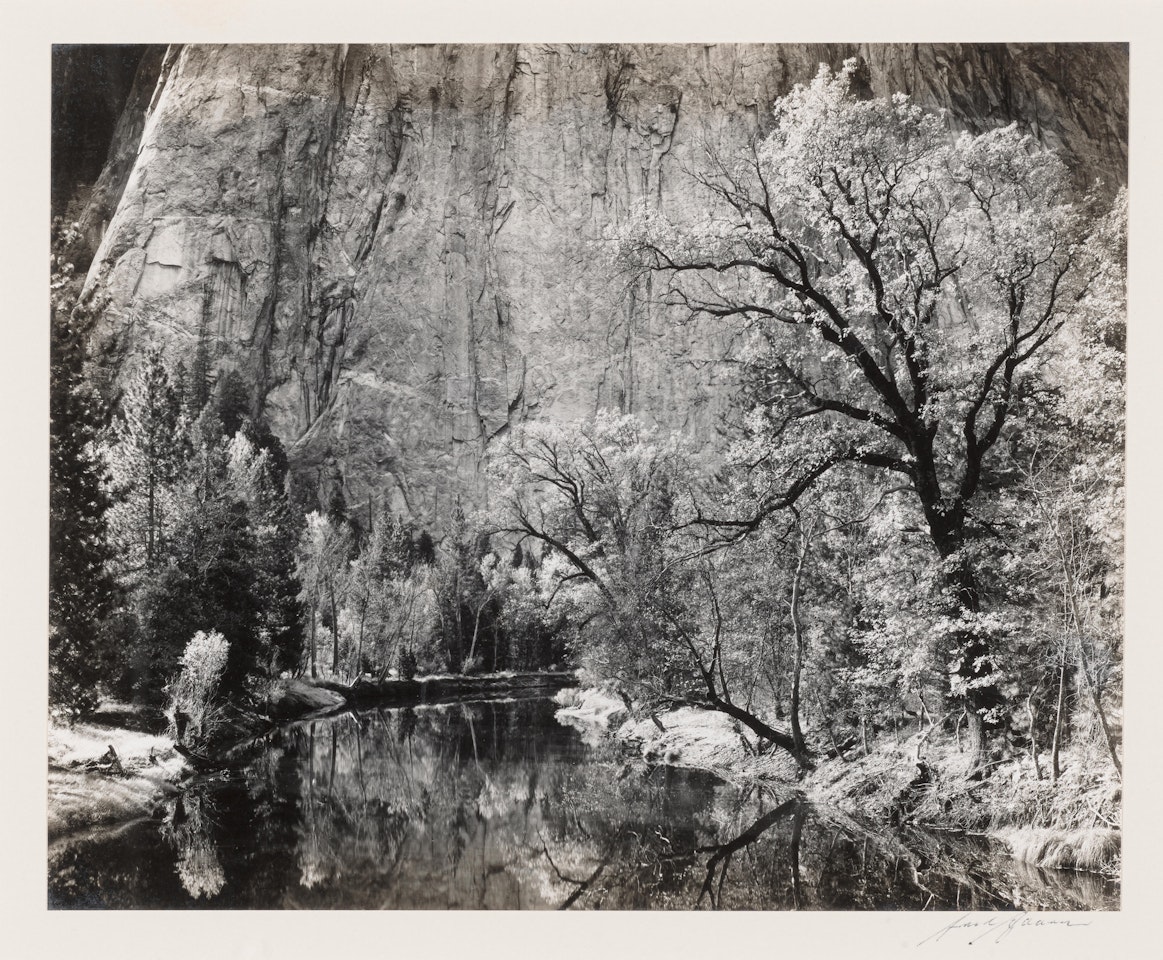 Merced River, Cliffs of Cathedral Rocks, Autumn by Ansel Adams