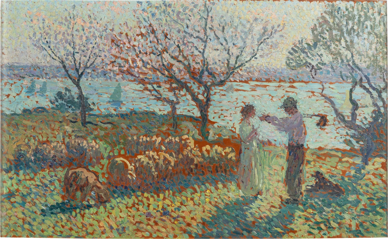 La Bergère et le paysan, rencontre vespérale by Henri Martin