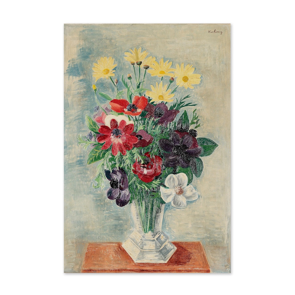 Bouquet de marguerites et d"anémones sur un entablement by Moïse Kisling
