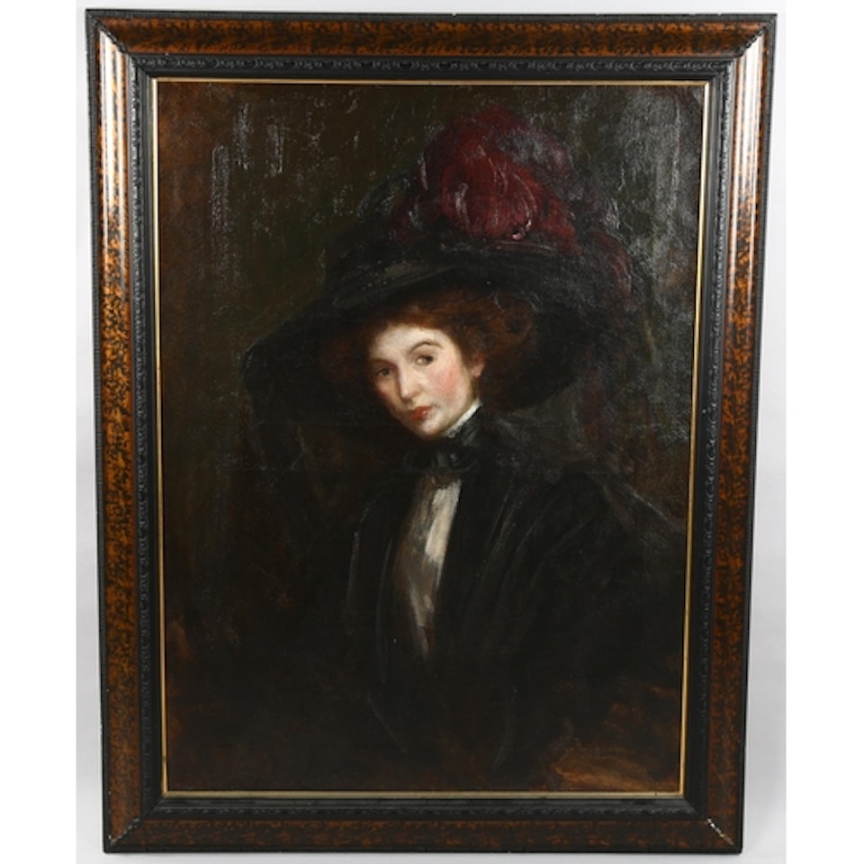 portrait of a woman wearing a bonnet, thought to be the artist"s wife by James Jebusa Shannon