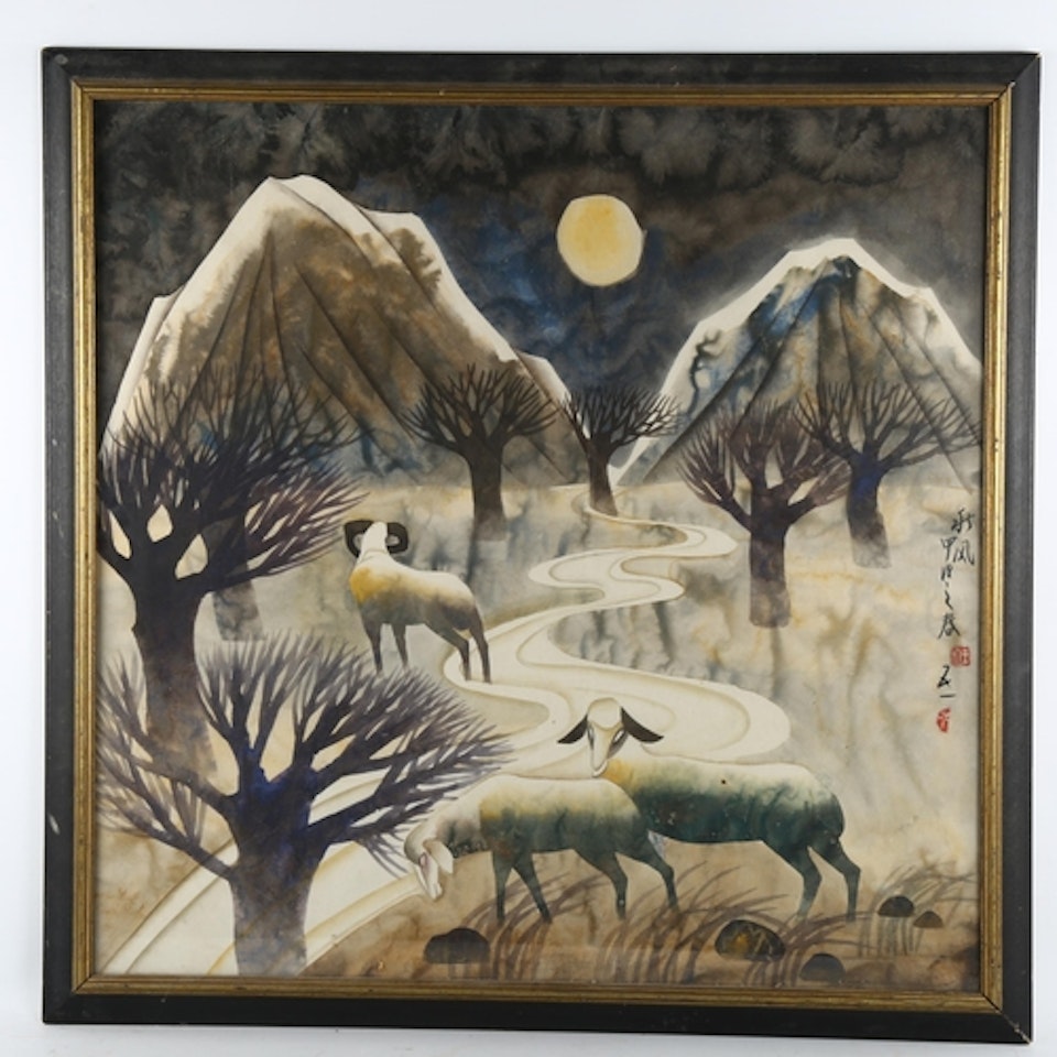 sheep by moonlight by Chinese School