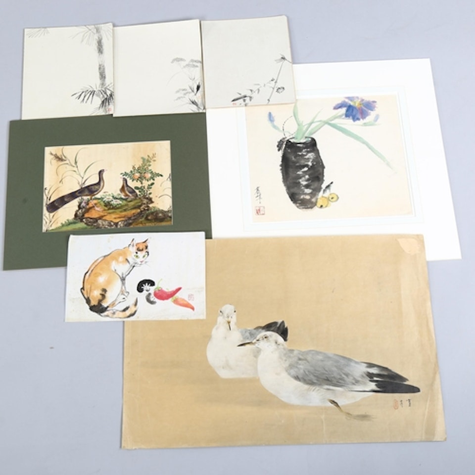 Folder of various watercolours by Chinese School
