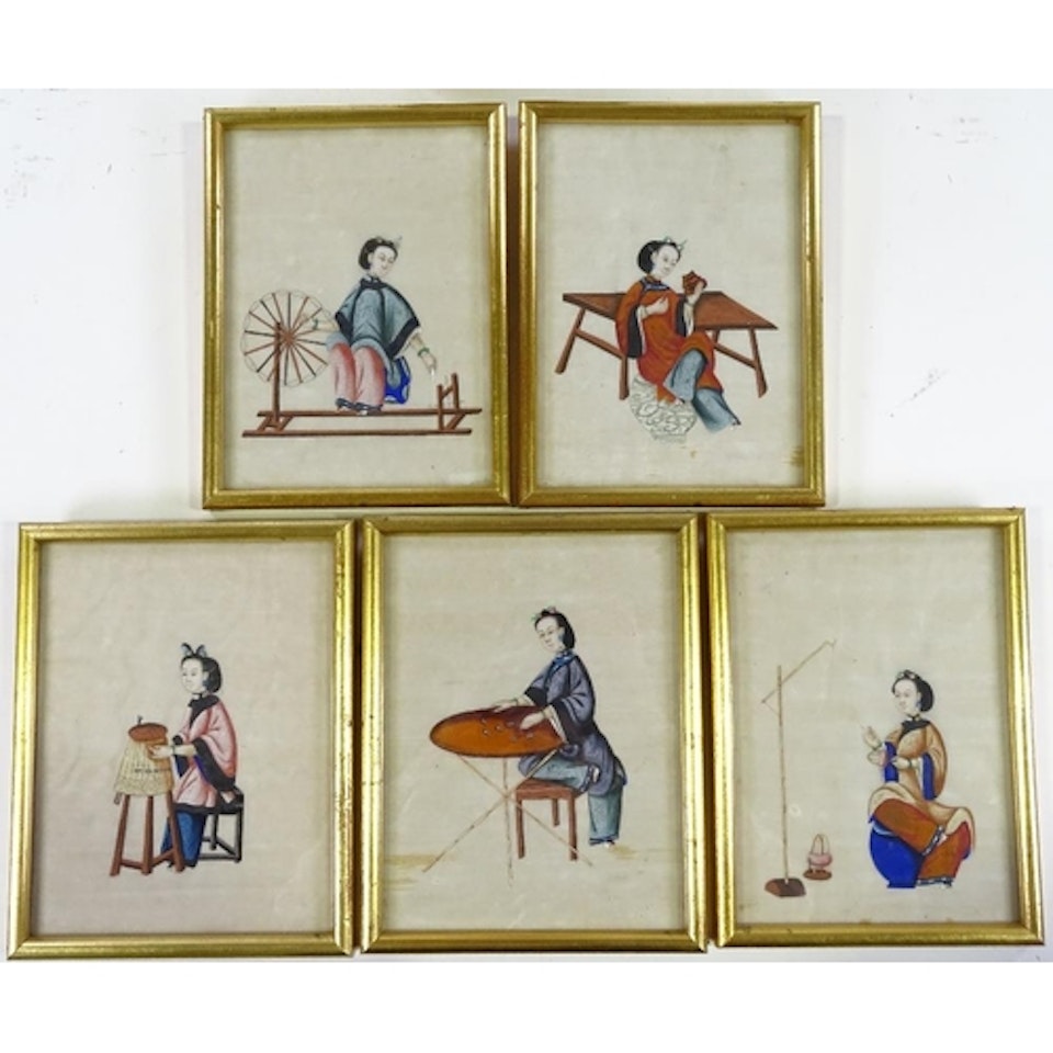 A set of 5 watercolours on rice paper by Chinese School