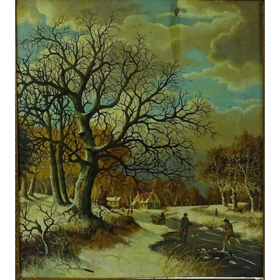 figures in a snow covered landscape by Dutch School