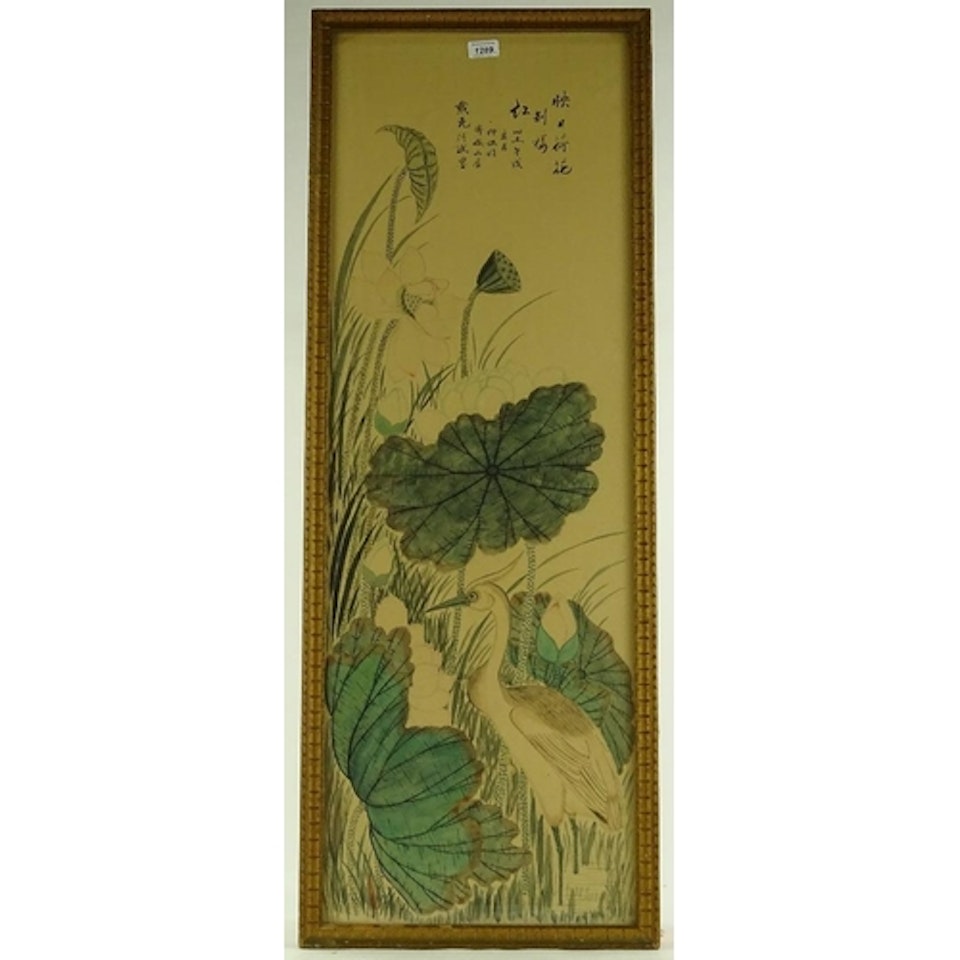Heron and lilies by Chinese School