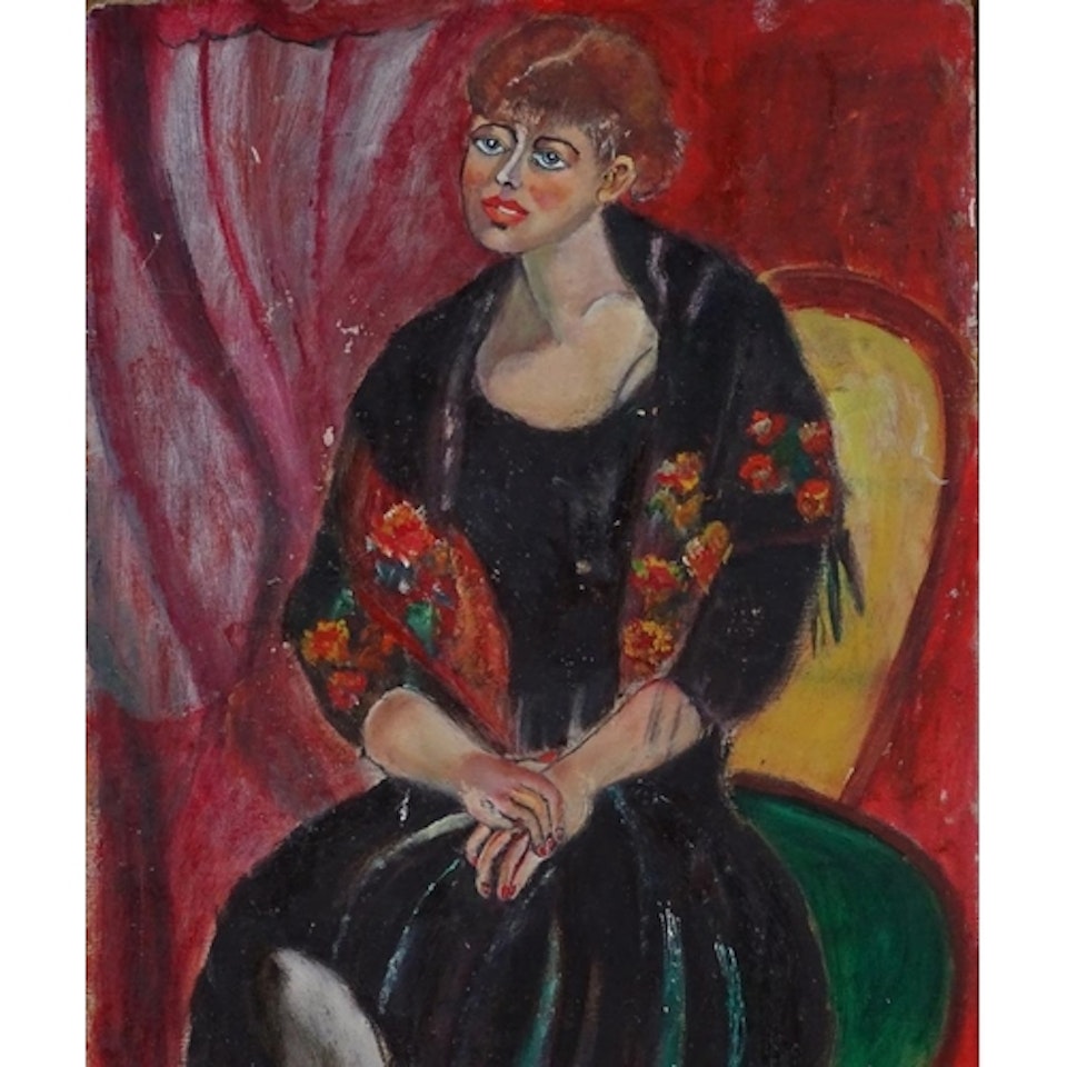 portrait of a woman on a chair by German School
