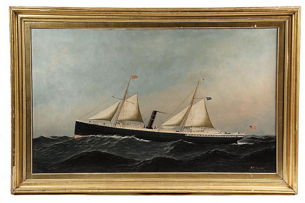 Marine Portrait of Sail/Steam Ship "Newport" by Antonio Jacobsen