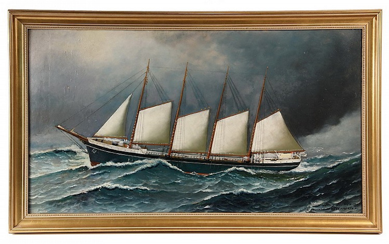 Portrait of Four-Mast Schooner "Madruogada" by Antonio Jacobsen