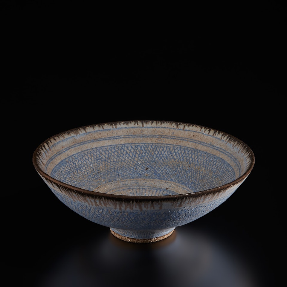 "Knitted" footed bowl by Lucie Rie